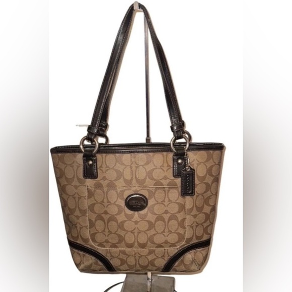 Authentic Coach F18917 Peyton Signature Logo Heritage Handbag Tote Brown Vtg Y2K - Picture 1 of 16